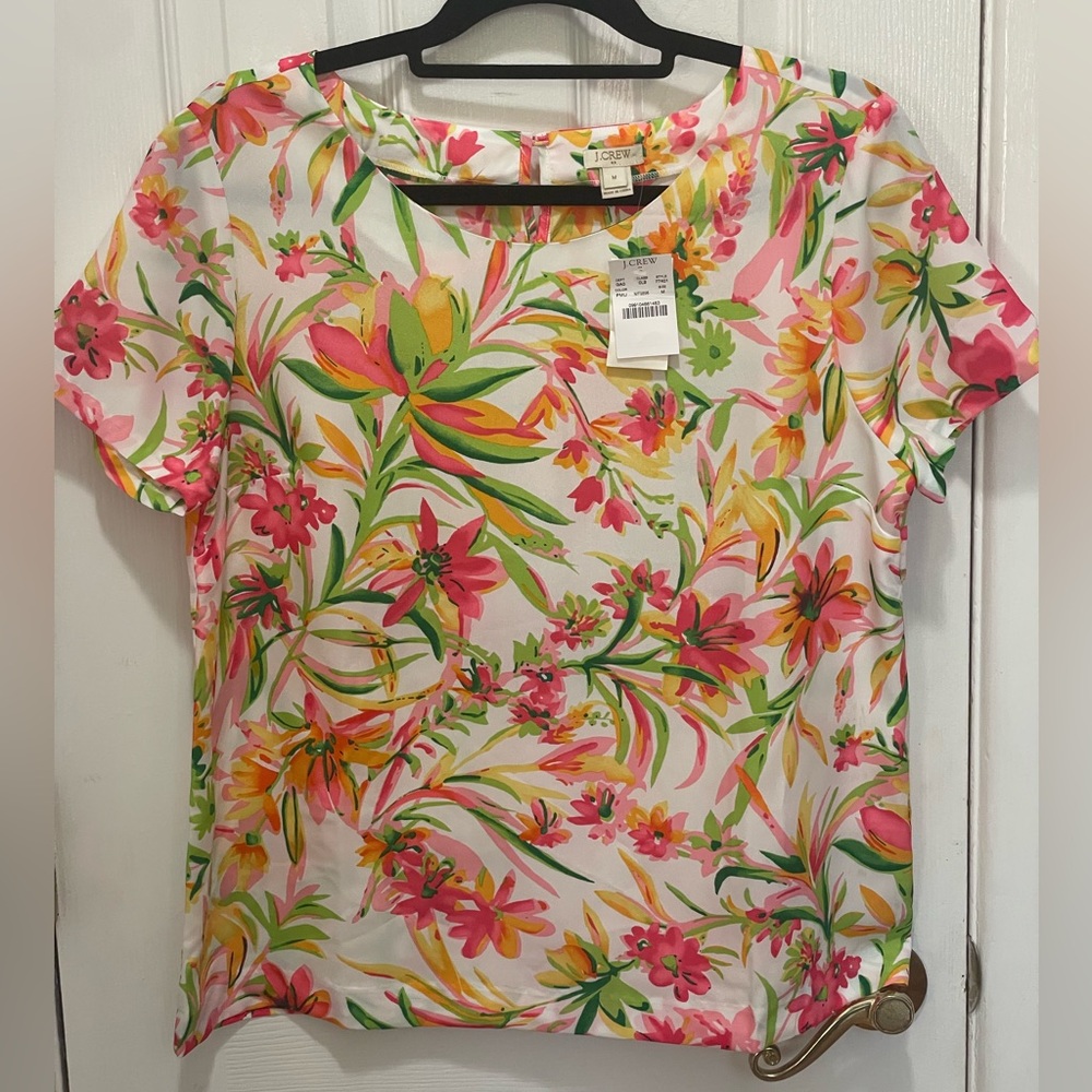 J. Crew Floral Blouse - Pink, Orange, Green